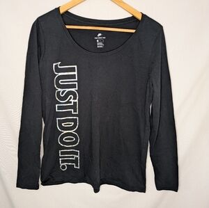 Nike Black and Silver Just Do It Long Sleeve Tshirt Size Large